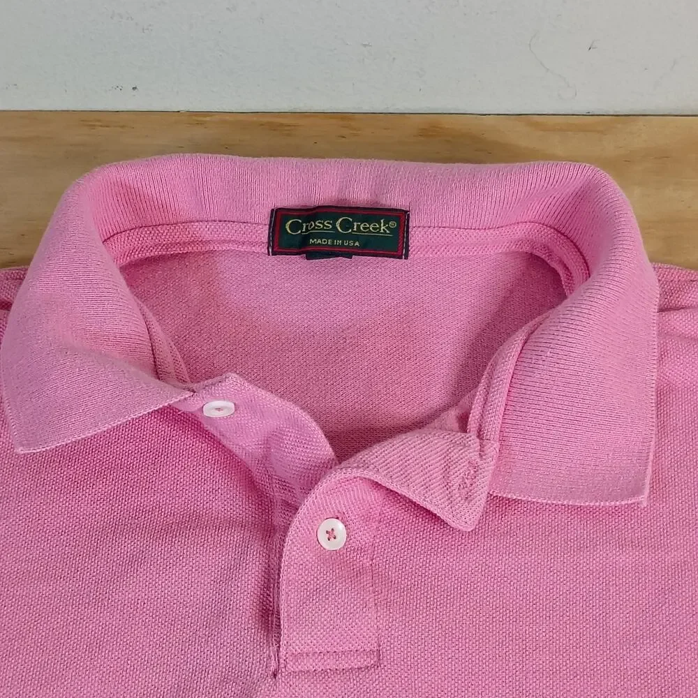 Vintage Cross Creek Polo Shirt Men's L Pink Solid 100% Cotton Made in USA